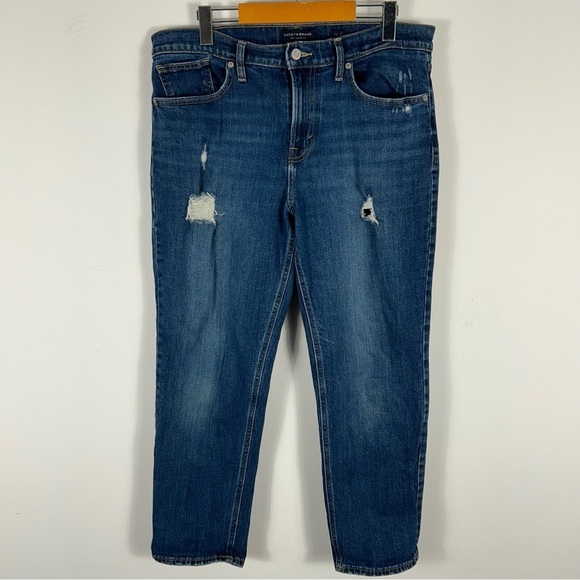 💕 lucky brand MID RISE BOYFRIEND SIENNA Distressed Blue Jeans 10 - Picture 1 of 10